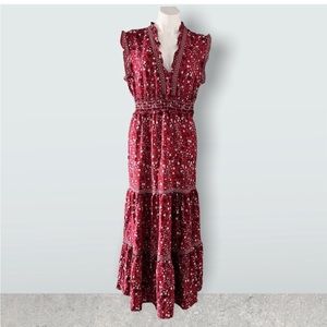 Max Studio Peasant Dress Tiered Red Floral Ruffle Maxi Size XL NWT $148.00